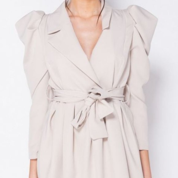 Beige Puff Sleeve Dress - Picture 6 of 10